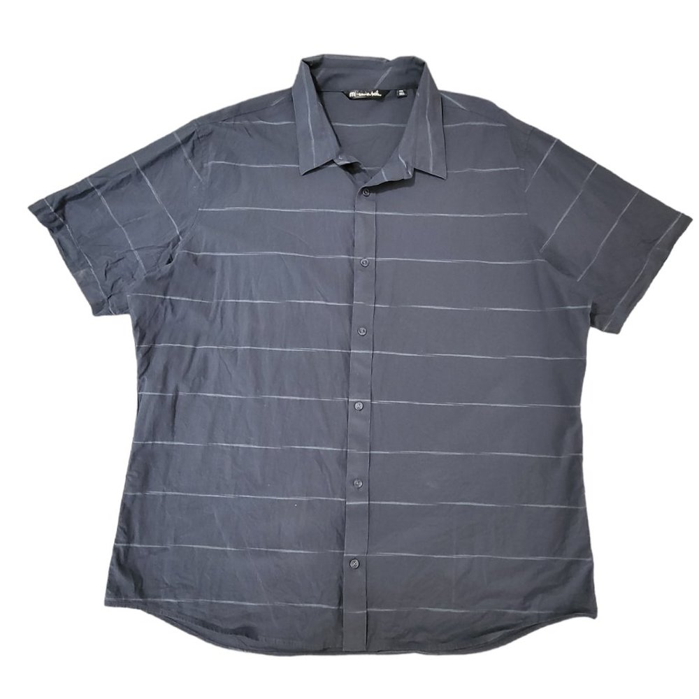 Men's Travis Matthew Button Front Subtle Stripe Navy Blue Short Sleeves Shirt